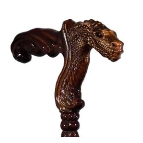 Wooden Hand Carved Dragon Head Walking Cane With Natural Wood Grain - 36" Unique Design Premium Wood Craved With Ergonomic Palm Grip Handle Wood Carved Walking Cane Gift For Men Women