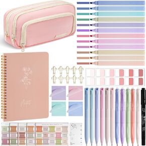 Bible Journaling Kit for Women, Bible Study Supplies Bible Study Kit with Notes and Bible Tabs, Bible Highlighters and Pens No Bleed, Pencil Case, Bible Study Tools Bible Supplies for Women(Pink)