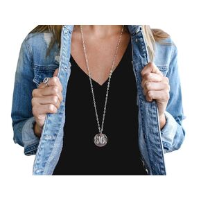 Long Monogram Necklace - 1" Disc Silver or Gold Finish