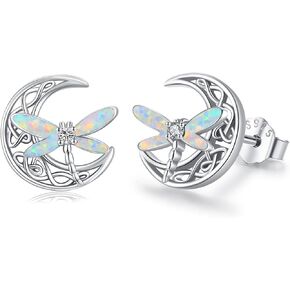 Twoowl Abalone Dragonfly Stud Earrings 925 Sterling Silver Celtic Moon Earrings Irish Celtic Jewelry Gifts for Women Girls in Kuwait