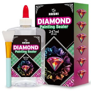 HA SHI Diamond Painting Sealer Glue Kit with Silicone Applicator 8oz (247ml) - Waterproof Clear Finish for Diamond Art, Crafts and Puzzles - Quick Drying Durable Non-Toxic Coating