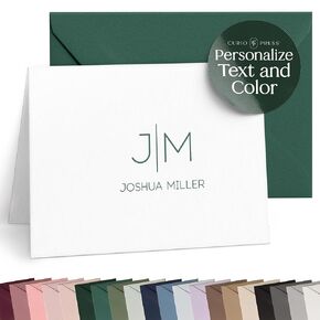 Personalized Stationery Note Cards with Envelopes Personalized Stationery for Women Fold Over Personalized Cards with Envelopes, Personalized Stationery Set with Name and Monogram-Thin Line Mono Fold