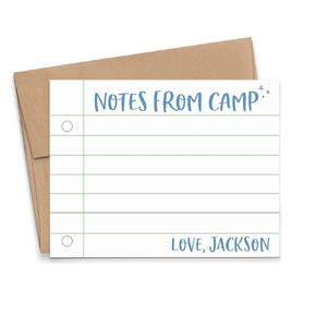 Camp Personalized Lined Stationery for Boys FLAT Note Cards, Simple Camp Stationery for Boy Stationary with Envelopes Set, Personalized Note Cards for Kid, Your Choice of Colors and Quantity