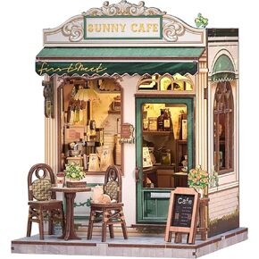 CUTEBEE Book Nook Kit - DIY Miniature House Cafe Coffee Shop Dollhouse Kit for Adults and Teens, Booknook Tiny House Bookshelf Decor 3D Wooden Puzzle, Gifts for Family, Friends (Sunny Cafe)