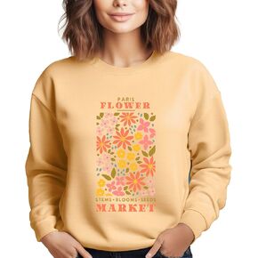Flower Market wildflowers botanical plant Women's Long Sleeve Crewneck Sweatshirt flower Print Graphic Shirts Pullover Tops