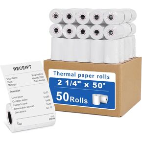 50 Rolls- 2 1/4 X 50 Thermal Receipt Paper Rolls- Fits All Pos Cash Registers, For Clover POS Cash Register Printers-Premium Quality German Paper