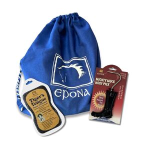 Epona Tigers Tongue Groomer & Mighty Muck Pick (Black) أدوات تربية الخيول مع حقيبة ظهر مكافأة