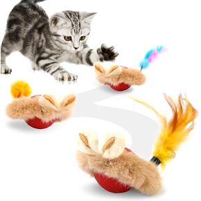 Cat Interactive Ball Toy with Feather, The Upgrade Agile Moving Cats Ball, Touching Automatic Moving for Bored Indoor Adult, 3-in-1 Pet Toy for Indoor