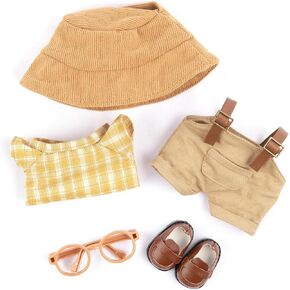 Clothes for Doll, 5-Piece Set Doll Clothes 6.7in/17cm Doll Outfits Cute Accessories for Doll Includes Doll Shoes+Doll Hat+Plaid T-Shirt+Bib Pants+Glasses Clothes Set