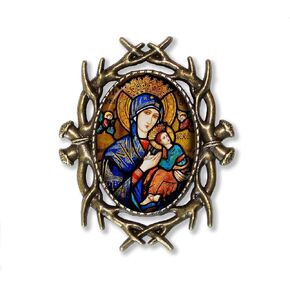 Our Lady of Perpetual Help Religious Spiritual Handmade Oval Glass Thorn BROOCH or pin Jewelry