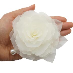 Abt 10 CM Flower Pin Brooch By NhanDo Handmade ? Jasmine Floral Brooch Pin, Handmade Gift With Lovely Box, Gift for her, Gift For Mom, Bridesmaid gift, Anniversary Gift (CREAM WHITE Chiffon) in Kuwait