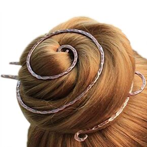 Copper Bun Cage Hair Fork with Ceramics Beads, Textured Bun Holder, Hair Jewelry