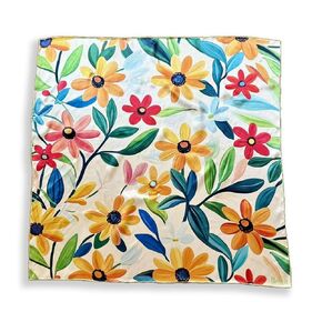 وشاح مربع حرير 100 ٪ - الإقحوانات 27 × 27 "/70 × 70 سم ، باندانا ساتان التوت مع حواف مدفوعة باليد ، رسم زيت ، ديزي ، هدية لها/له.