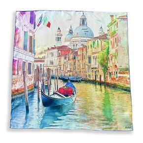 100 ٪ Silk Square وشاح - البندقية 27x27 "/70 × 70 سم ، وتوت باندانا الحريرية مع حواف مدفوعة يدويا ، جندول ، إيطاليا ، هدية لها/له
