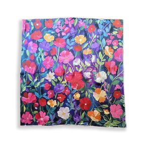 100% Silk Square Scarf - Floral Dream 27x27"/70x70cm, Mulberry Satin Silk Scarf with Hand-rolled Edges, Oil Painting, Gift for her/him