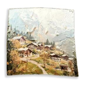 100 ٪ Silk Square وشاح - Grindelwald 27 × 27 "/70 × 70 سم ، باندانا ساتان التوت مع حواف مدفوعة يدويًا ، سويسرا ، هدية لها وله.