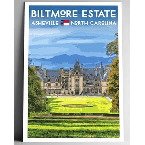 Biltmore Estate Vintage-Style Travel Poster/Postcard - 8x10-12x18-18x24-24x36 / 4x6 WPA Style Art Print America the Beautiful Asheville North Carolina (4x6 Inch Postcard)
