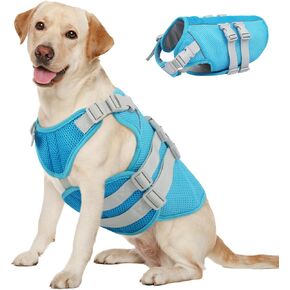 Kuoser Dog Cooling Vest, Cooler Jacket for Medium Dogs, UV Protection Shirt with Leash Hole, Adjustable Fit Pet Harness for Outdoor Beach, Hiking, Walking Blue M