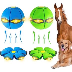 2PCS Horse Ball Toy for Horses with 6 Lights, Herding Disc Balls Toys for Horse, Interactive Play Exercise Training Ball Relieve Stress for Horses Goat, Portable, Outdoor, Blue and Green