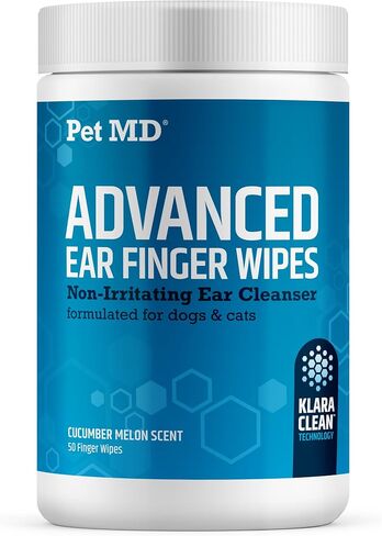 Pet MD Advanced Ear Finger Wipes for Dogs & Cats - Non-Irritating Ear Wipes & Ear Cleaner - Pet Safe Cleaner to Aid in Itchiness and Odor - Cucumber Melon (50ct) in Saudi Arabia