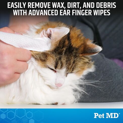 Pet MD Advanced Ear Finger Wipes for Dogs & Cats - Non-Irritating Ear Wipes & Ear Cleaner - Pet Safe Cleaner to Aid in Itchiness and Odor - Cucumber Melon (50ct) in Saudi Arabia