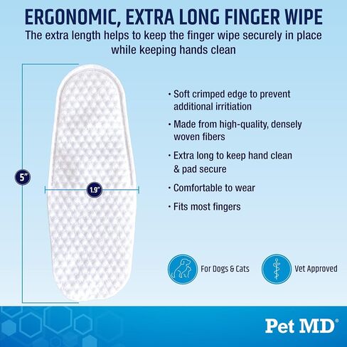 Pet MD Advanced Ear Finger Wipes for Dogs & Cats - Non-Irritating Ear Wipes & Ear Cleaner - Pet Safe Cleaner to Aid in Itchiness and Odor - Cucumber Melon (50ct) in Saudi Arabia