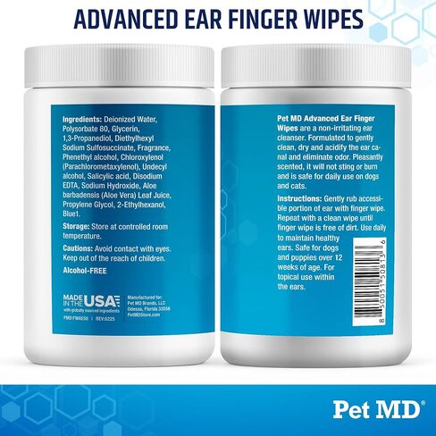 Pet MD Advanced Ear Finger Wipes for Dogs & Cats - Non-Irritating Ear Wipes & Ear Cleaner - Pet Safe Cleaner to Aid in Itchiness and Odor - Cucumber Melon (50ct) in Saudi Arabia