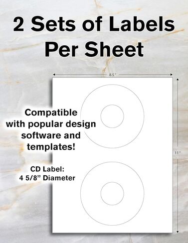 Blank Labels CD/DVD Labels, 5824 Template Compatible Permanent White Matte Inkjet and Laser Guaranteed Easy to Peel Made in USA 4.5" Diameter (25 Sheets - 50 Disc Labels) in Saudi Arabia