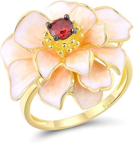 Santuzza 925 Sterling Silver Enamel Flower Statement Ring for Women in Saudi Arabia