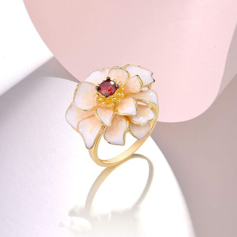 Santuzza 925 Sterling Silver Enamel Flower Statement Ring for Women in Saudi Arabia