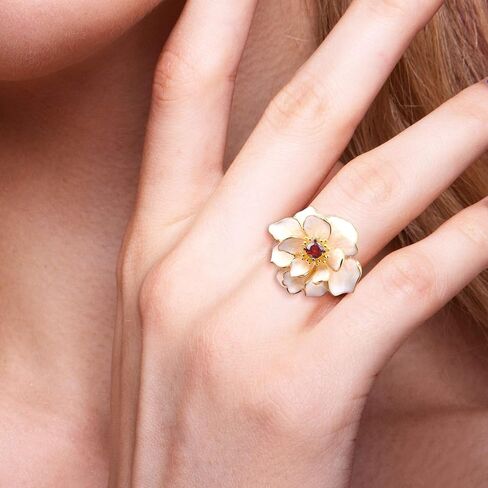 Santuzza 925 Sterling Silver Enamel Flower Statement Ring for Women in Saudi Arabia