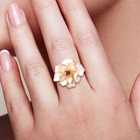 Santuzza 925 Sterling Silver Enamel Flower Statement Ring for Women in Saudi Arabia