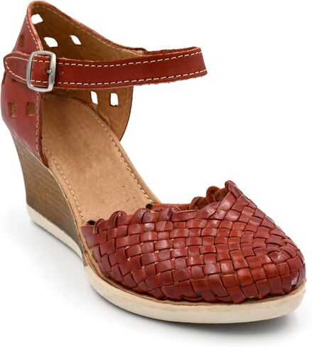 Mexican Genuine Leather Platform Shoes with Ankle Strap for Women - Model 604 (7, NUT) in Kuwait