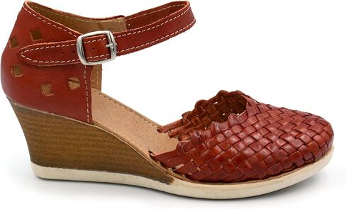 Mexican Genuine Leather Platform Shoes with Ankle Strap for Women - Model 604 (7, NUT) in Kuwait
