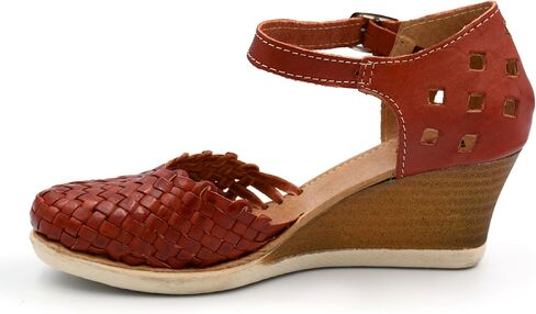 Mexican Genuine Leather Platform Shoes with Ankle Strap for Women - Model 604 (7, NUT) in Kuwait