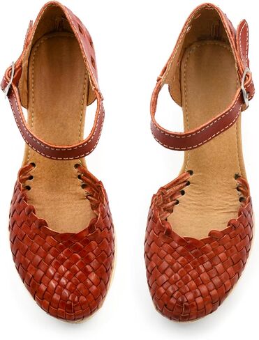 Mexican Genuine Leather Platform Shoes with Ankle Strap for Women - Model 604 (7, NUT) in Kuwait