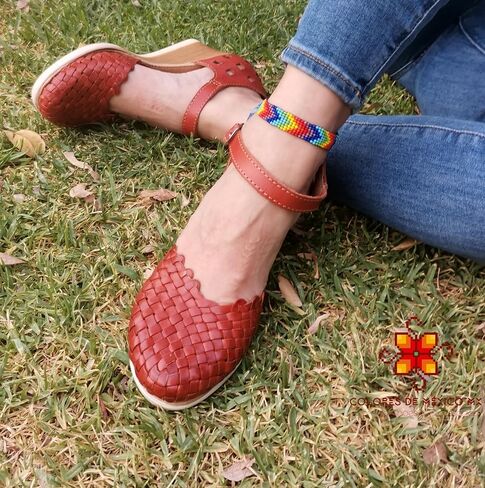 Mexican Genuine Leather Platform Shoes with Ankle Strap for Women - Model 604 (7, NUT) in Kuwait