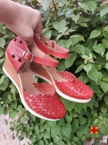 Mexican Genuine Leather Platform Shoes with Ankle Strap for Women - Model 604 (7, NUT) in Kuwait