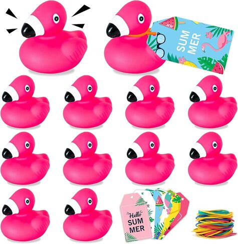 AOT 12PCS Flamingo Rubber Ducks,Mini Flamingo Rubber Ducks,Ducks for Cruise Ship with Tags,Jeep Ducks for Ducking Forflamingo Birthday Party Decorations in Kuwait
