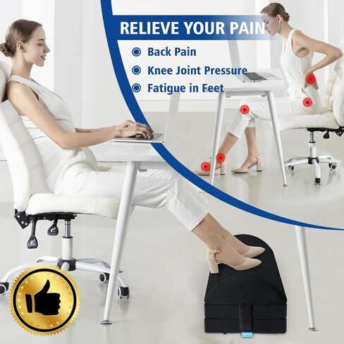 KAYFIA Foot Rest for Under Desk at Work XXL(20in) with 3 Adjustable Heights，Foot Stool with Supportive Gel Foam, Warmer Feet Pocket Footrest for Office Gaming Chair, for Leg Support -Black in Saudi Arabia