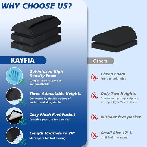 KAYFIA Foot Rest for Under Desk at Work XXL(20in) with 3 Adjustable Heights，Foot Stool with Supportive Gel Foam, Warmer Feet Pocket Footrest for Office Gaming Chair, for Leg Support -Black in Saudi Arabia