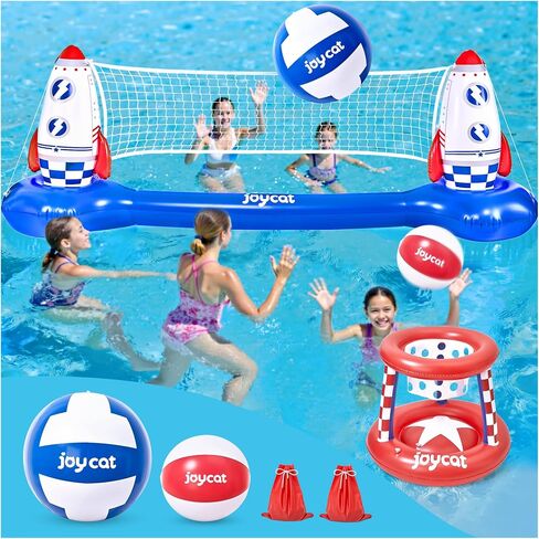 JoyCat Inflatable Pool Volleyball Set,125 Inch Volleyball Net & Basketball Hoop,Floating Swimming Pool Games Lake Beach Toys for Kids,Water Games for Adults and Family,Pools Party Gift in Saudi Arabia