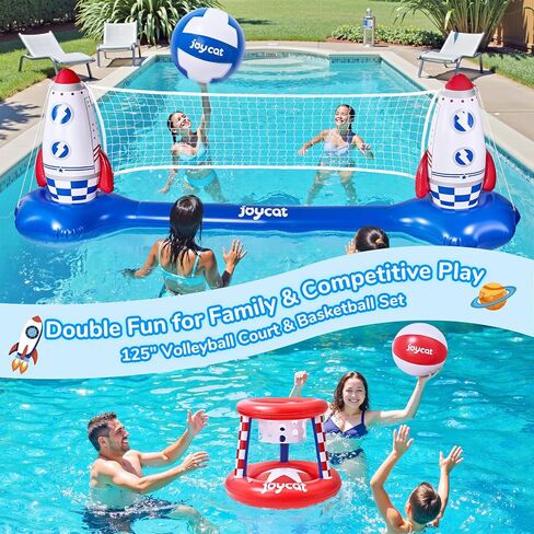 JoyCat Inflatable Pool Volleyball Set,125 Inch Volleyball Net & Basketball Hoop,Floating Swimming Pool Games Lake Beach Toys for Kids,Water Games for Adults and Family,Pools Party Gift in Saudi Arabia