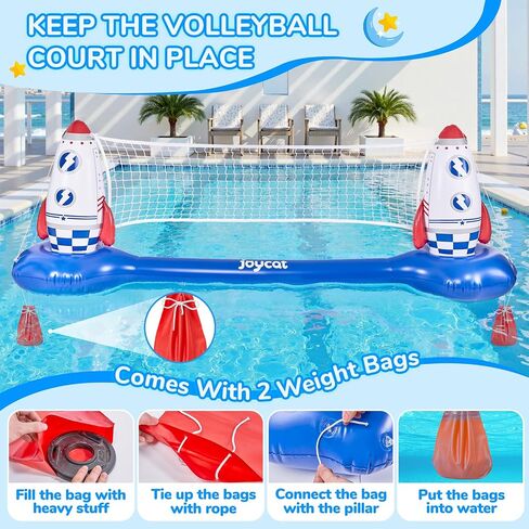 JoyCat Inflatable Pool Volleyball Set,125 Inch Volleyball Net & Basketball Hoop,Floating Swimming Pool Games Lake Beach Toys for Kids,Water Games for Adults and Family,Pools Party Gift in Saudi Arabia