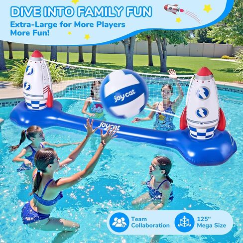 JoyCat Inflatable Pool Volleyball Set,125 Inch Volleyball Net & Basketball Hoop,Floating Swimming Pool Games Lake Beach Toys for Kids,Water Games for Adults and Family,Pools Party Gift in Saudi Arabia