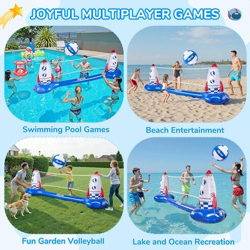 JoyCat Inflatable Pool Volleyball Set,125 Inch Volleyball Net & Basketball Hoop,Floating Swimming Pool Games Lake Beach Toys for Kids,Water Games for Adults and Family,Pools Party Gift in Saudi Arabia