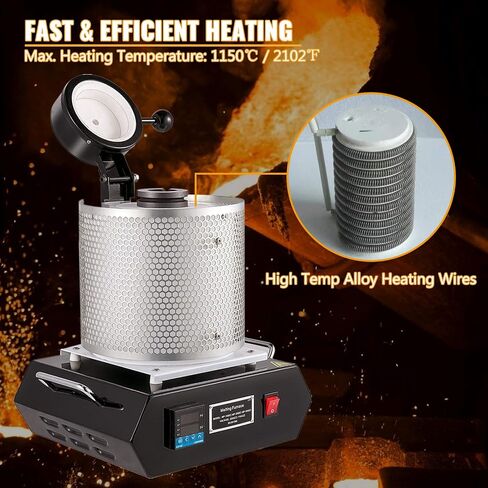 VEVOR Electric Melting Furnace, 3KG Digital Electric Melting Furnace, 1750W 1150℃/2102 ℉ Gold Smelter Furnace W/ 1KG&3KG Graphite Crucible & Ingot Die for Processing of Melting Gold, Silver, Copper in Saudi Arabia