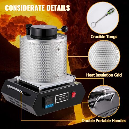 VEVOR Electric Melting Furnace, 3KG Digital Electric Melting Furnace, 1750W 1150℃/2102 ℉ Gold Smelter Furnace W/ 1KG&3KG Graphite Crucible & Ingot Die for Processing of Melting Gold, Silver, Copper in Saudi Arabia