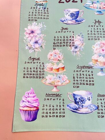Food themed 2025 Calendar Towel, 2025 Linen calendar, Foodie lover gift (Cupcake on cream) in Saudi Arabia