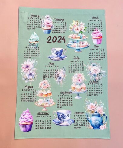 Food themed 2025 Calendar Towel, 2025 Linen calendar, Foodie lover gift (Cupcake on cream) in Saudi Arabia